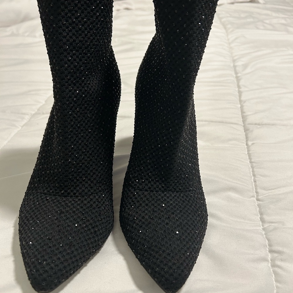 MIA Black Sparkle Knit Heeled Boots - Picture 3 of 5